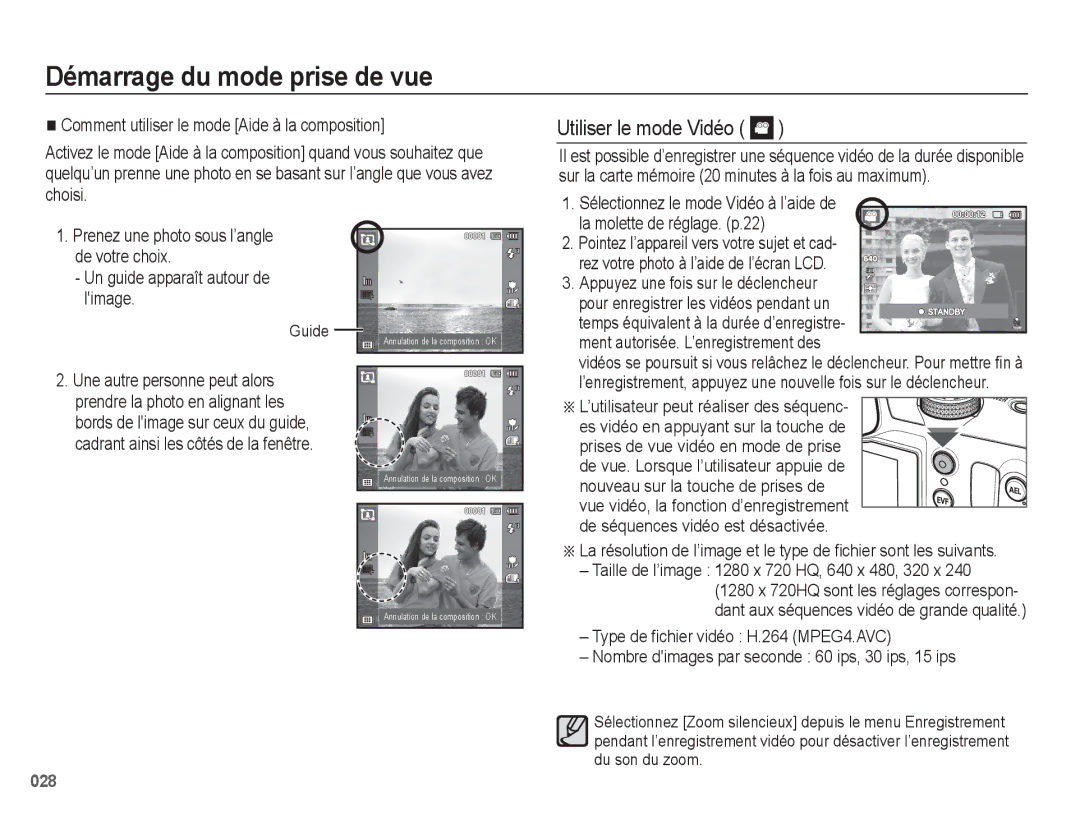 Samsung EC-WB5500BPBE1, EC-WB5500BPAE1 manual Utiliser le mode Vidéo, Pour enregistrer les vidéos pendant un, Guide 