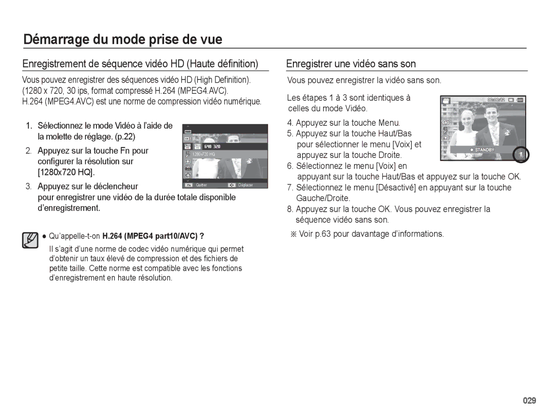 Samsung EC-WB5500BPAE1 manual Enregistrer une vidéo sans son, Appuyez sur la touche Fn pour, Appuyez sur la touche Menu 