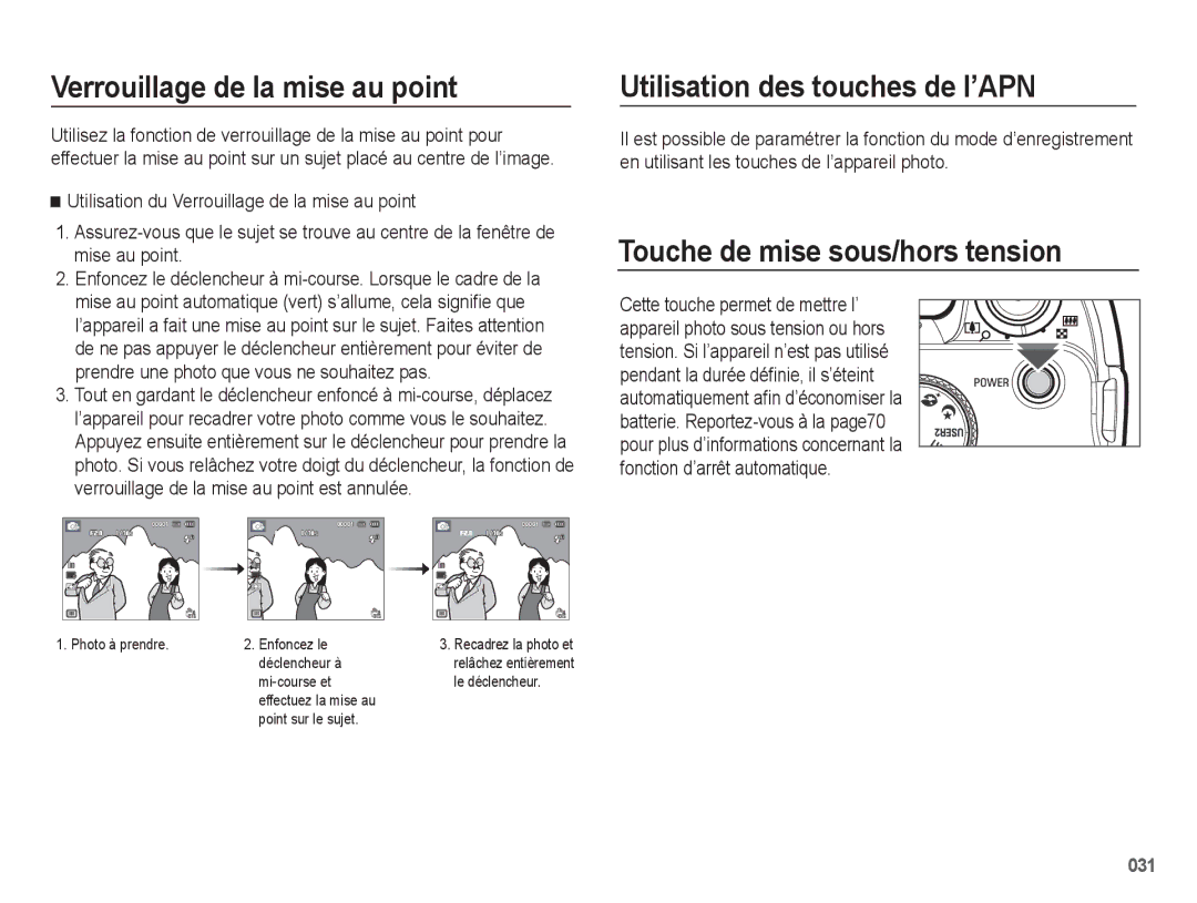 Samsung EC-WB5500BPAE1, EC-WB5500BPBE1 manual Verrouillage de la mise au point, Utilisation des touches de l’APN 