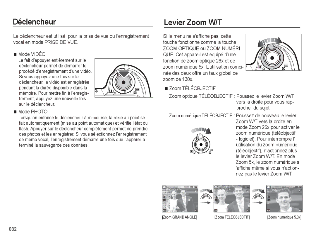 Samsung EC-WB5500BPBE1, EC-WB5500BPAE1 manual Déclencheur, Levier Zoom W/T 