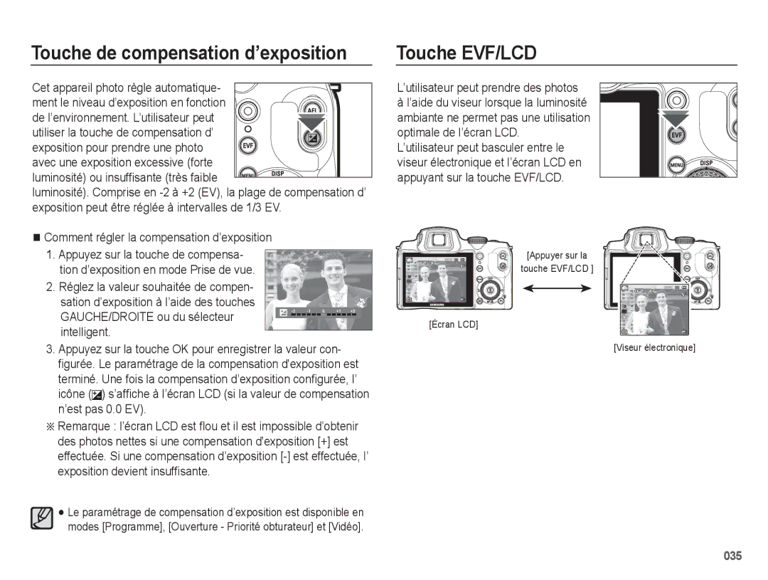 Samsung EC-WB5500BPAE1, EC-WB5500BPBE1 manual Touche EVF/LCD, Luminosité ou insufﬁsante très faible 
