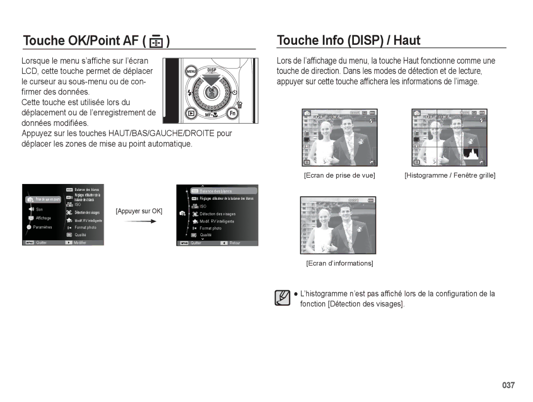 Samsung EC-WB5500BPAE1, EC-WB5500BPBE1 manual Touche OK/Point AF, Touche Info Disp / Haut 