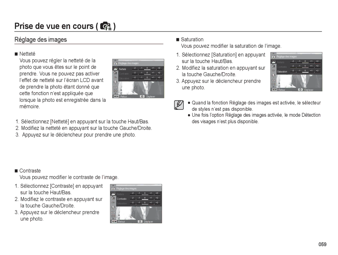 Samsung EC-WB5500BPAE1, EC-WB5500BPBE1 manual Réglage des images, Mémoire 