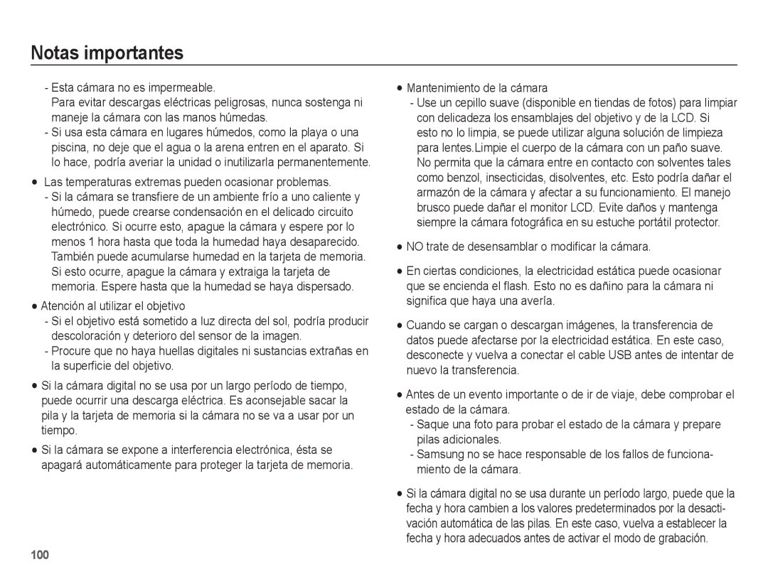 Samsung EC-WB5500BPBE1, EC-WB5500BPAE1 Esta cámara no es impermeable, Las temperaturas extremas pueden ocasionar problemas 