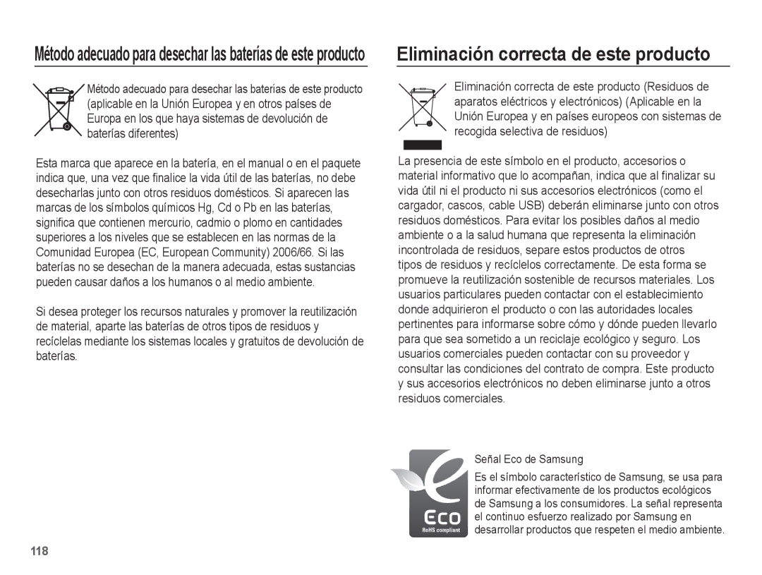 Samsung EC-WB5500BPBE1, EC-WB5500BPAE1 manual Eliminación correcta de este producto, Señal Eco de Samsung 