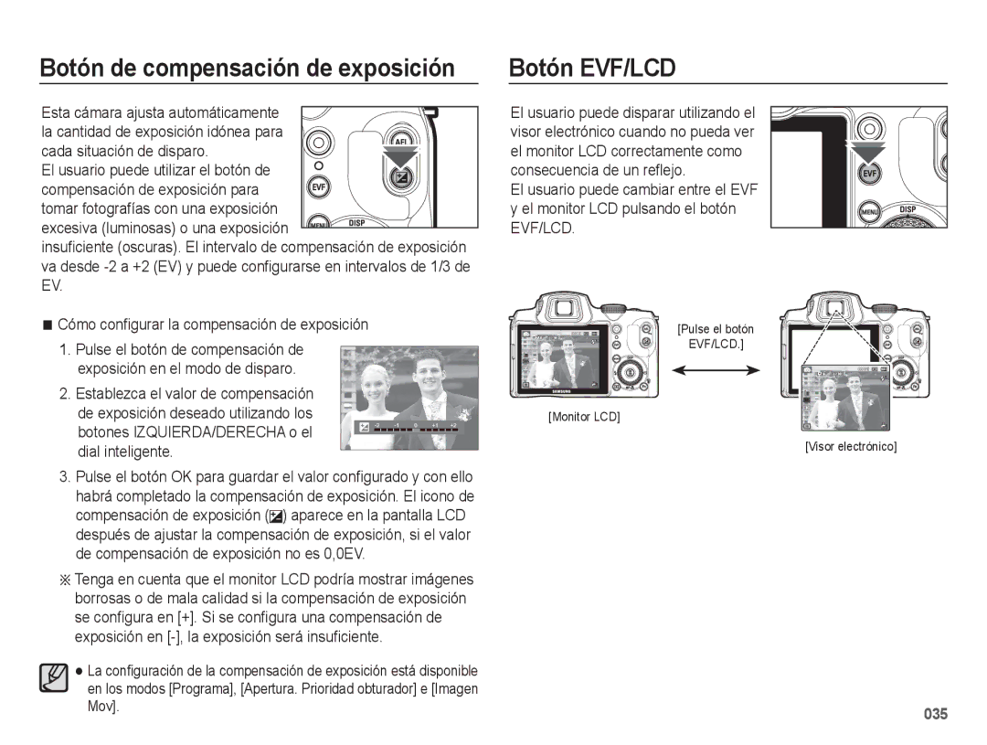 Samsung EC-WB5500BPAE1, EC-WB5500BPBE1 manual Botón EVF/LCD, Botones IZQUIERDA/DERECHA o el dial inteligente 