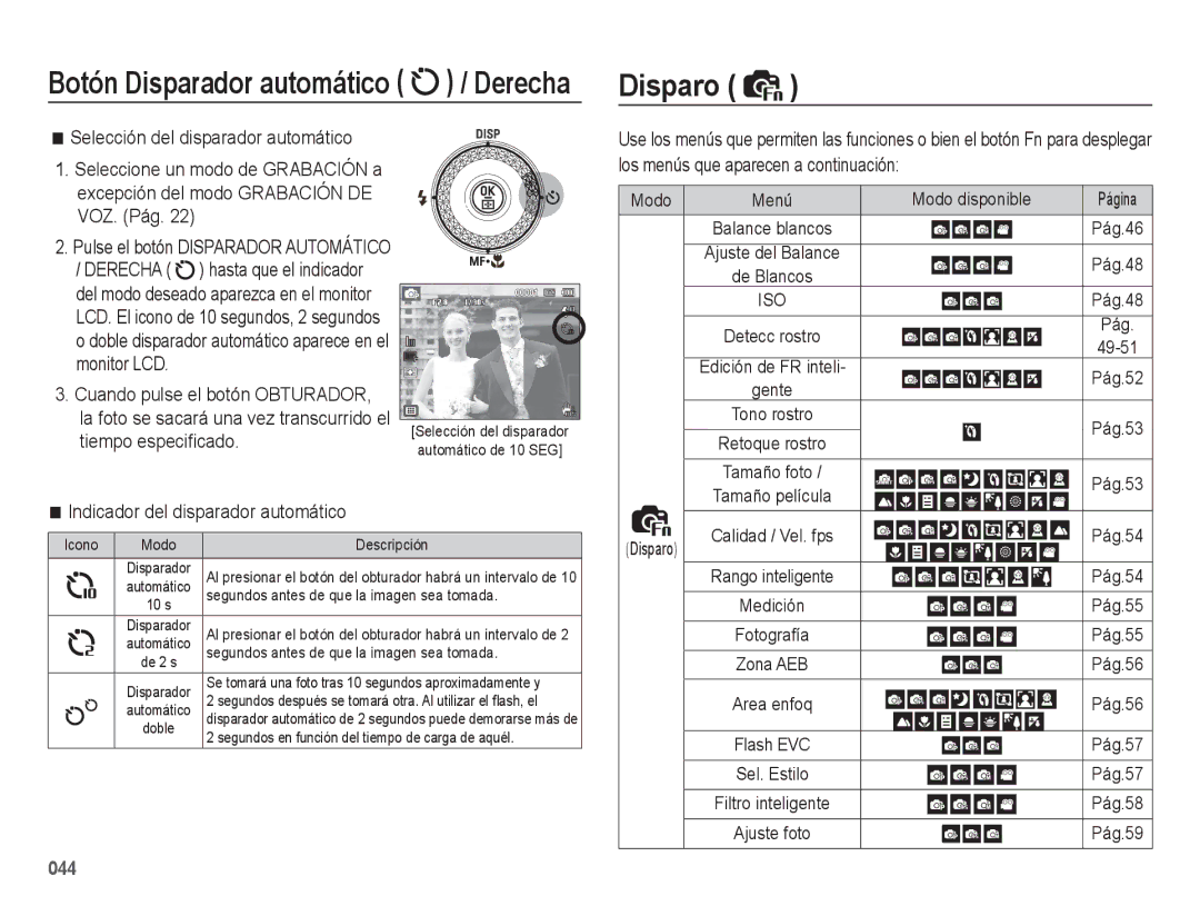 Samsung EC-WB5500BPBE1, EC-WB5500BPAE1 Disparo, Selección del disparador automático, Hasta que el indicador, Monitor LCD 