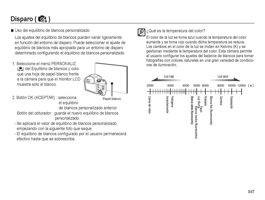 Samsung EC-WB5500BPAE1, EC-WB5500BPBE1 manual Uso del equilibrio de blancos personalizado, Personalizado 