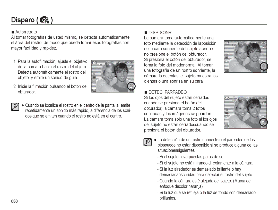 Samsung EC-WB5500BPBE1, EC-WB5500BPAE1 manual Inicie la ﬁlmación pulsando el botón del obturador, 050 