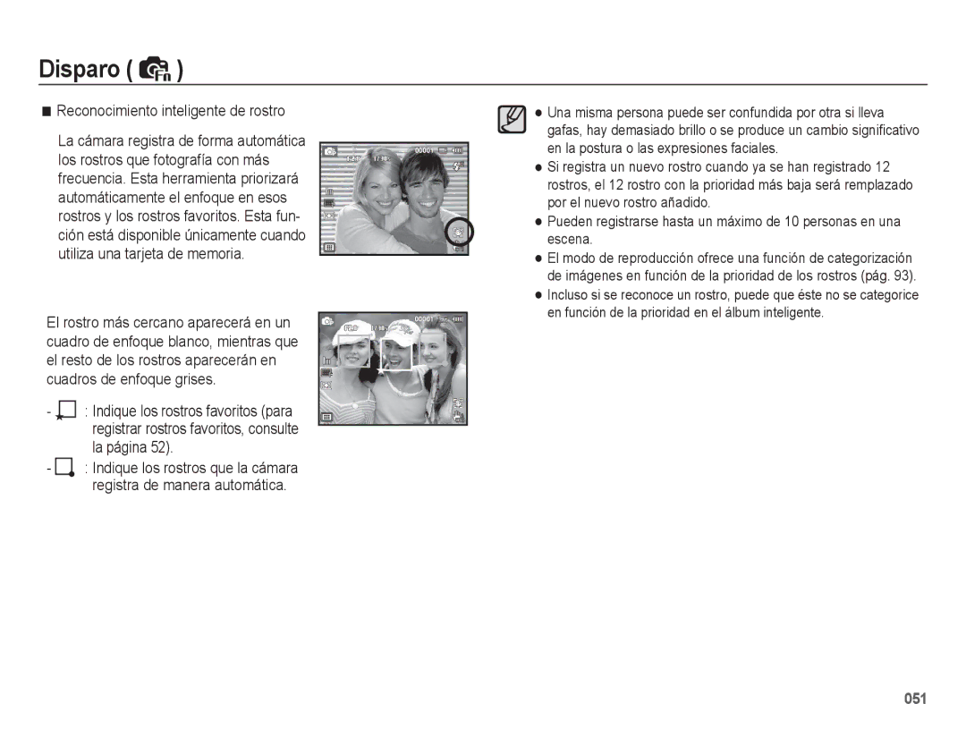 Samsung EC-WB5500BPAE1 manual Reconocimiento inteligente de rostro, Registrar rostros favoritos, consulte la página 