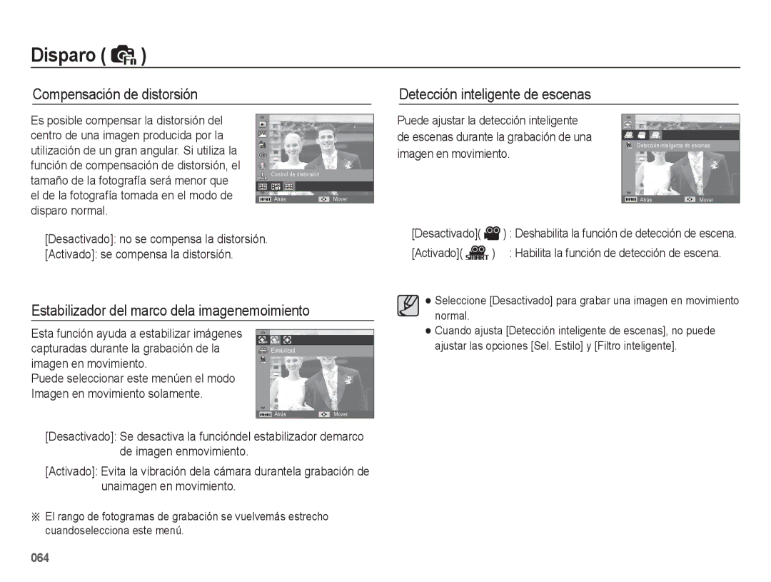 Samsung EC-WB5500BPBE1, EC-WB5500BPAE1 manual Compensación de distorsión, Estabilizador del marco dela imagenemoimiento 