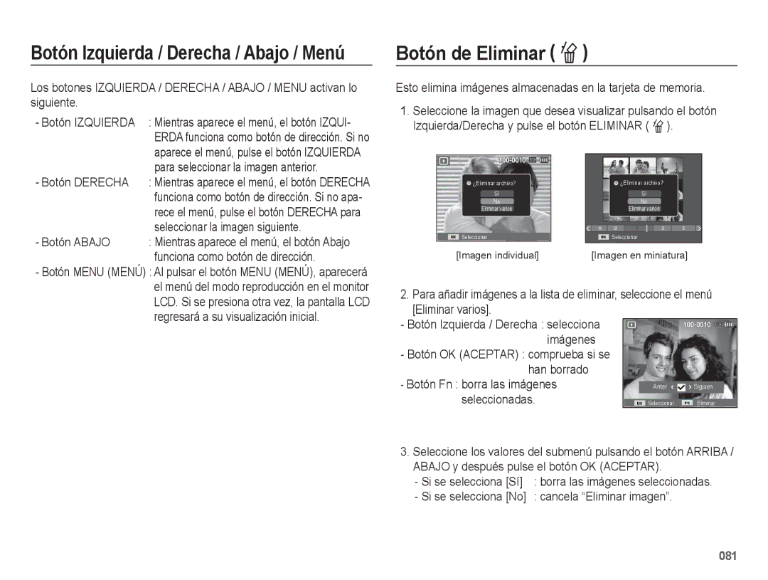 Samsung EC-WB5500BPAE1, EC-WB5500BPBE1 manual Botón de Eliminar Õ 