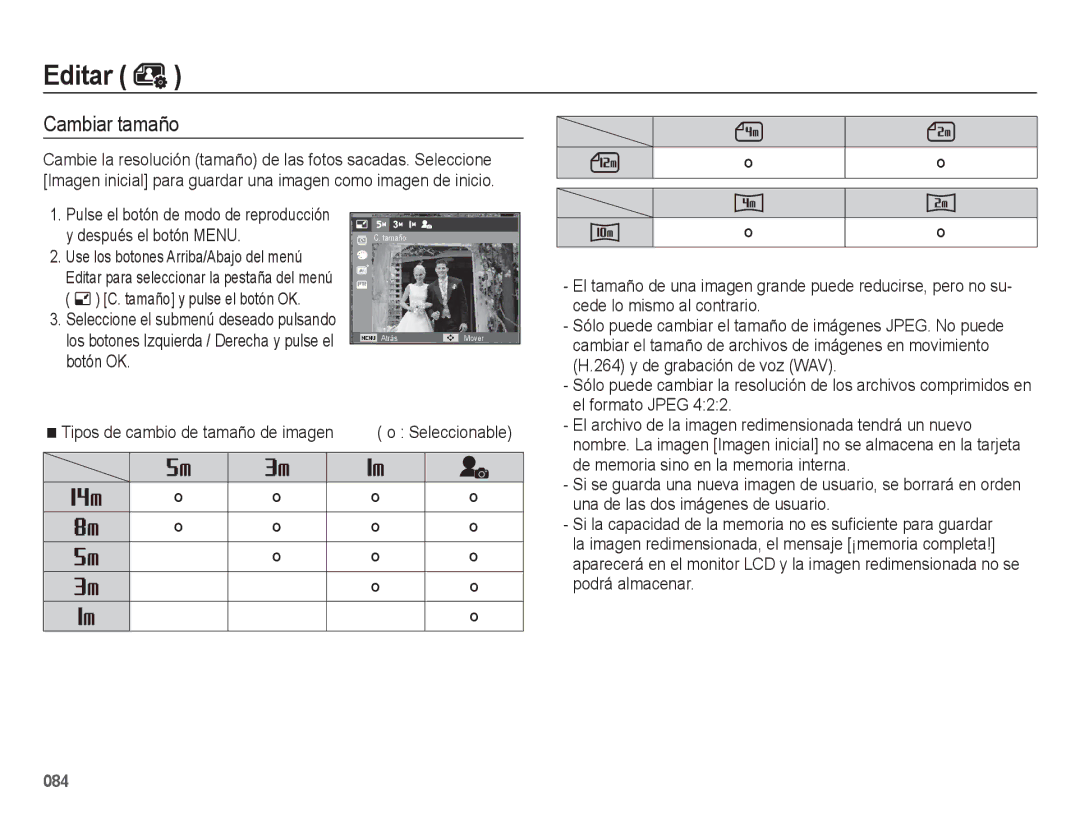 Samsung EC-WB5500BPBE1, EC-WB5500BPAE1 manual Editar, Cambiar tamaño 