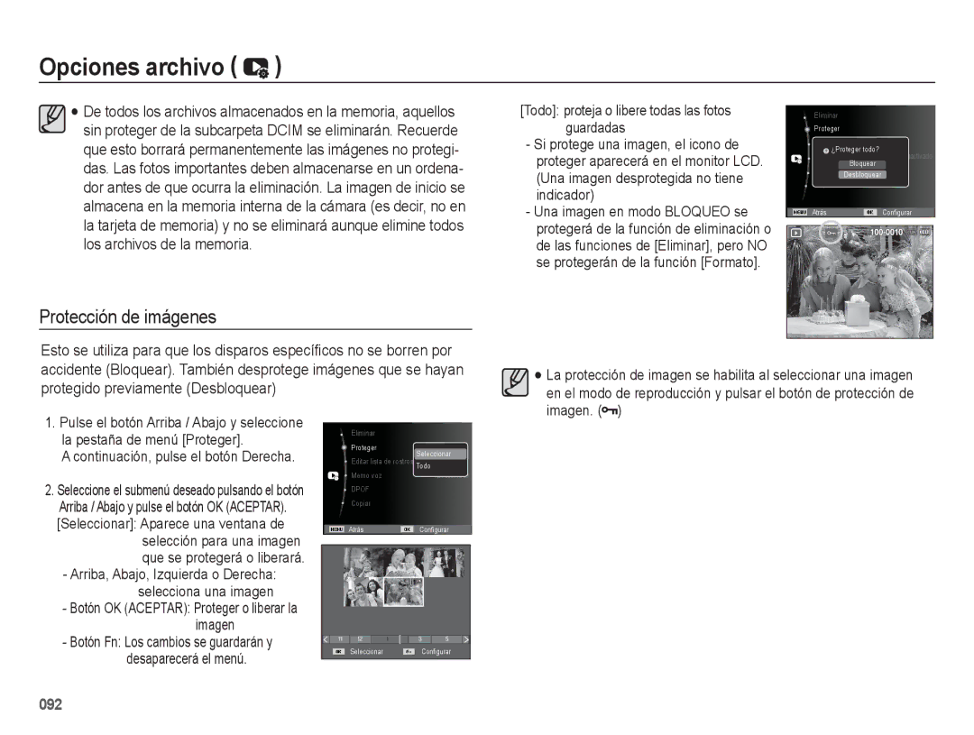 Samsung EC-WB5500BPBE1, EC-WB5500BPAE1 manual Protección de imágenes 