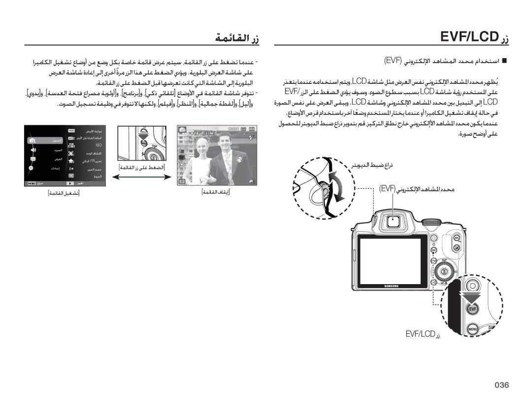 Samsung EC-WB5500BPASA, EC-WB5500BPBE1 manual 036, ǀƵǣƾƲŽȚ Ȥȥ ǟƴŸ ǓưƬŽȚ, EVF ǠſȶǍƄƳŽȁȚ ǋƀƾƪƵŽȚ ȢǋƇž ȳȚǋƈƄŴȚ, ǀƵǣƾƲŽȚǚƸưƪů 