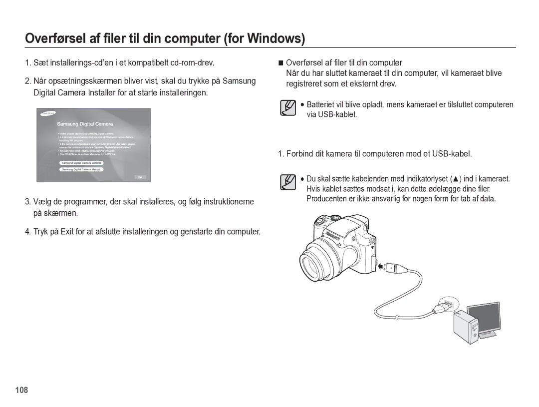 Samsung EC-WB5500BPBE2 manual Sæt installerings-cd’en i et kompatibelt cd-rom-drev 