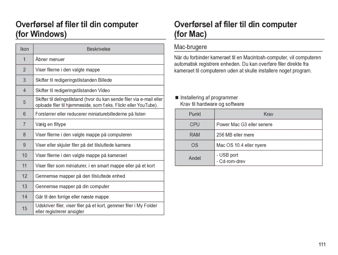 Samsung EC-WB5500BPBE2 manual Overførsel af filer til din computer for Mac, Mac-brugere 