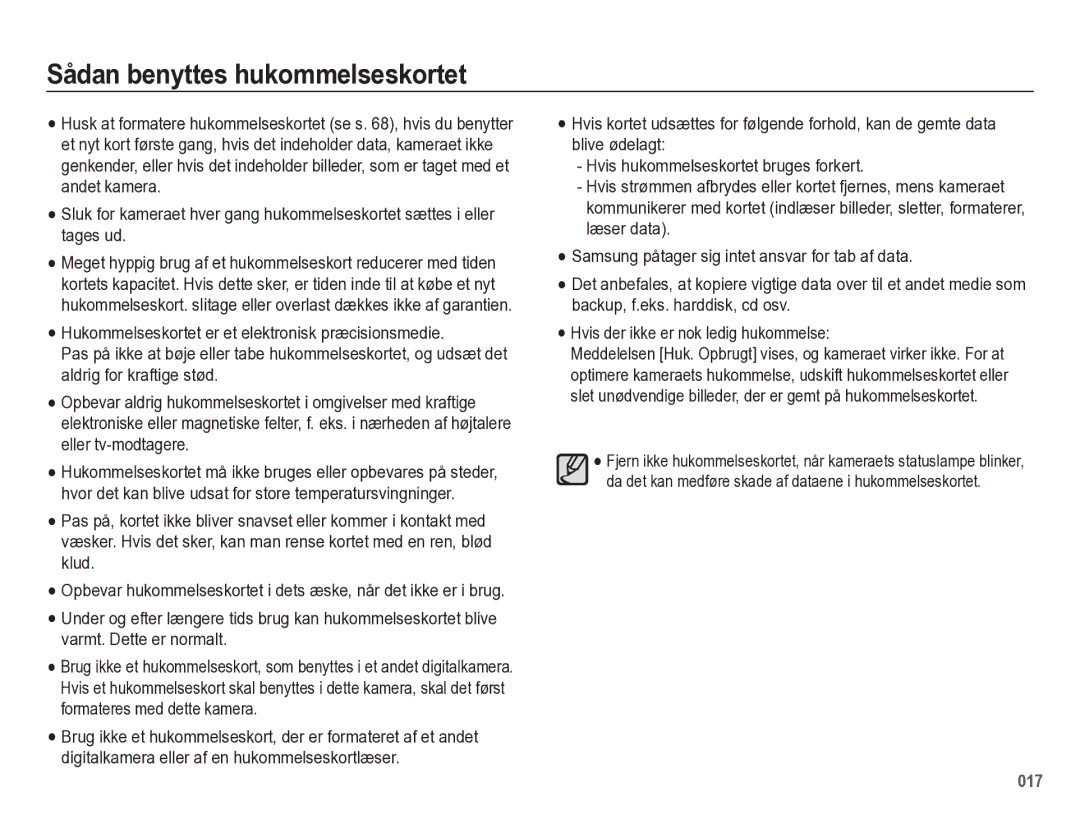 Samsung EC-WB5500BPBE2 manual Sådan benyttes hukommelseskortet 