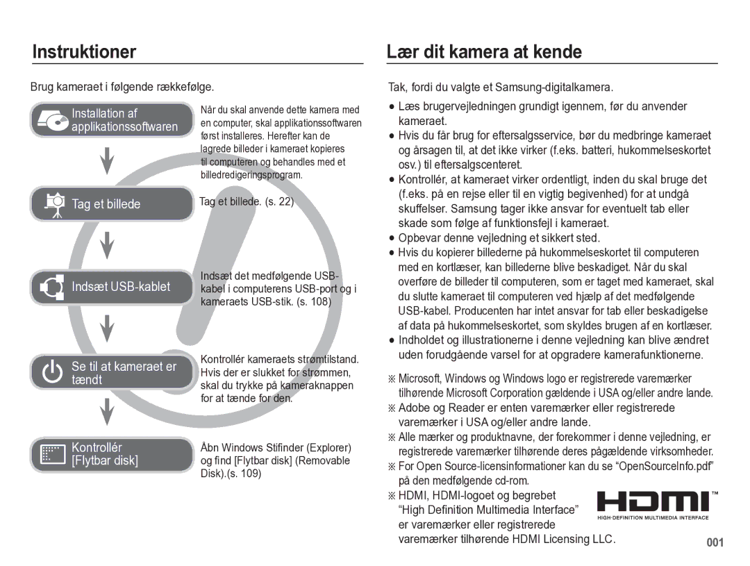 Samsung EC-WB5500BPBE2 Instruktioner, Lær dit kamera at kende, Brug kameraet i følgende rækkefølge, Tag et billede. s 