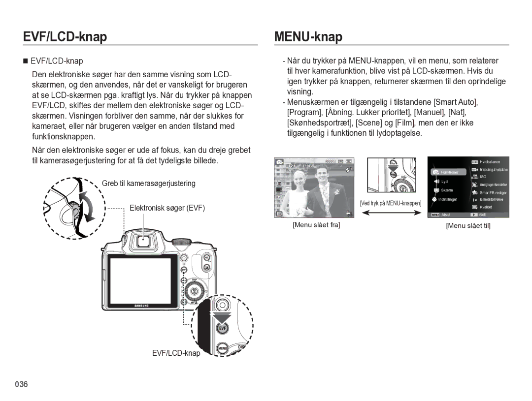 Samsung EC-WB5500BPBE2 manual MENU-knap, EVF/LCD-knap 