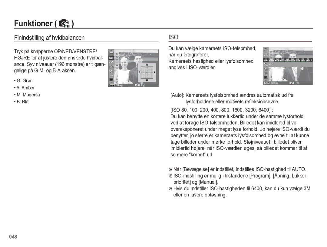 Samsung EC-WB5500BPBE2 manual Finindstilling af hvidbalancen, Gelige på G-M- og B-A-aksen, Angives i ISO-værdier 