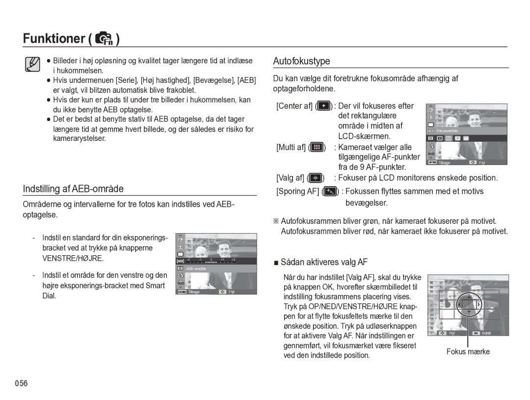 Samsung EC-WB5500BPBE2 manual Indstilling af AEB-område, Autofokustype 