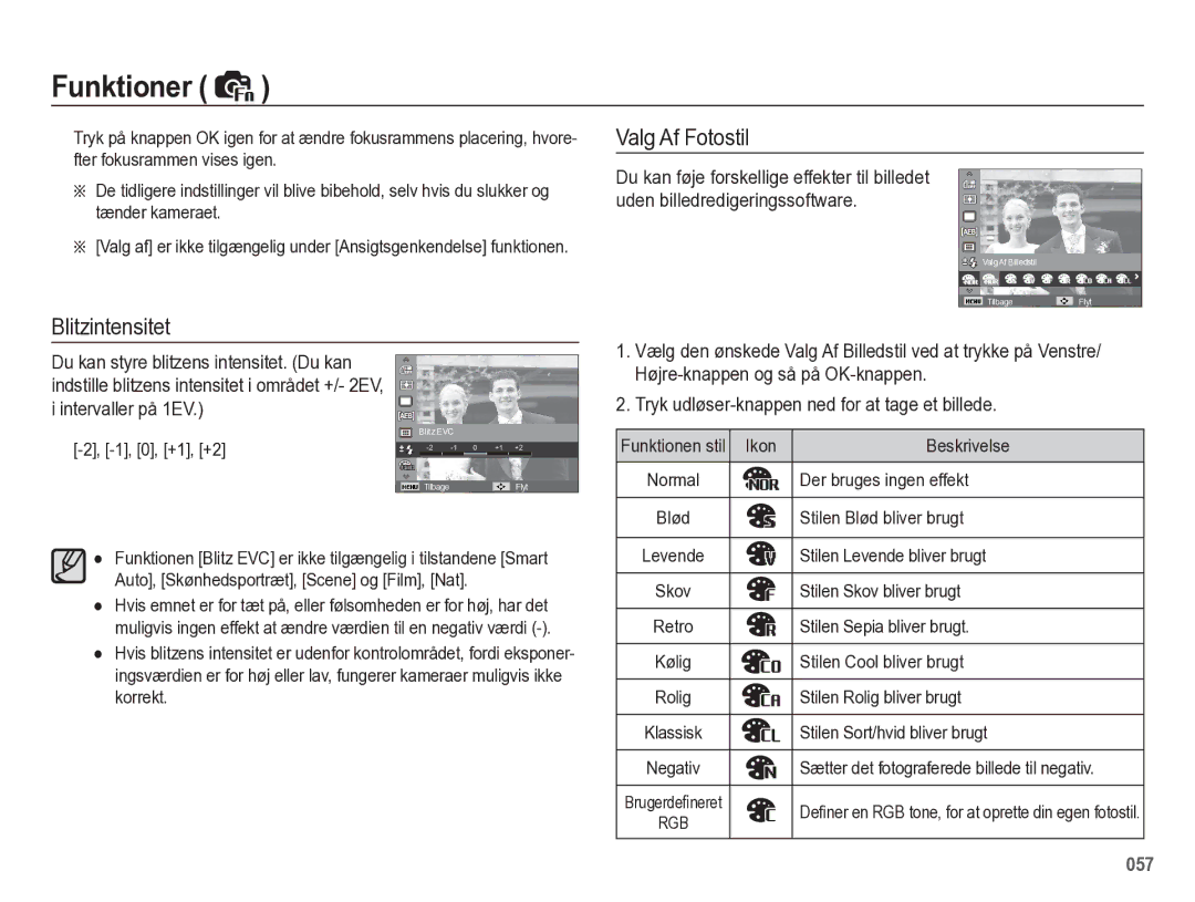 Samsung EC-WB5500BPBE2 manual Blitzintensitet Valg Af Fotostil 