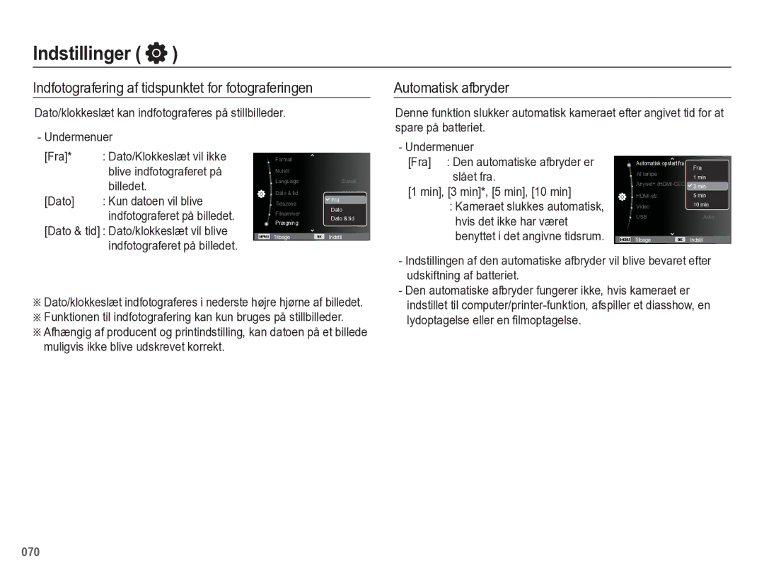 Samsung EC-WB5500BPBE2 manual Indfotografering af tidspunktet for fotograferingen, Automatisk afbryder, Billedet, Dato 