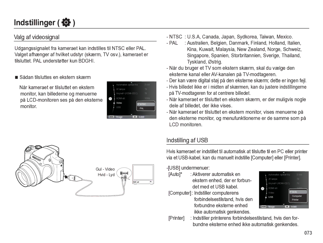 Samsung EC-WB5500BPBE2 manual Valg af videosignal, Indstilling af USB 