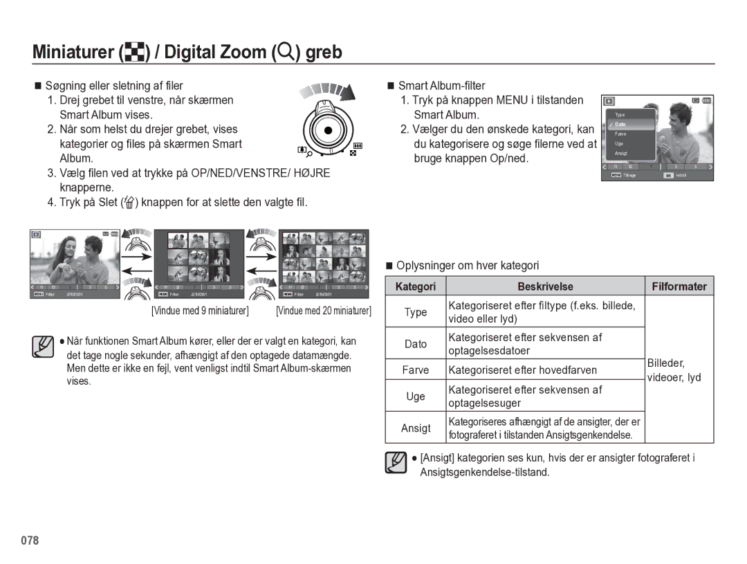 Samsung EC-WB5500BPBE2 manual Oplysninger om hver kategori, Kategoriseret efter sekvensen af Optagelsesdatoer Billeder 