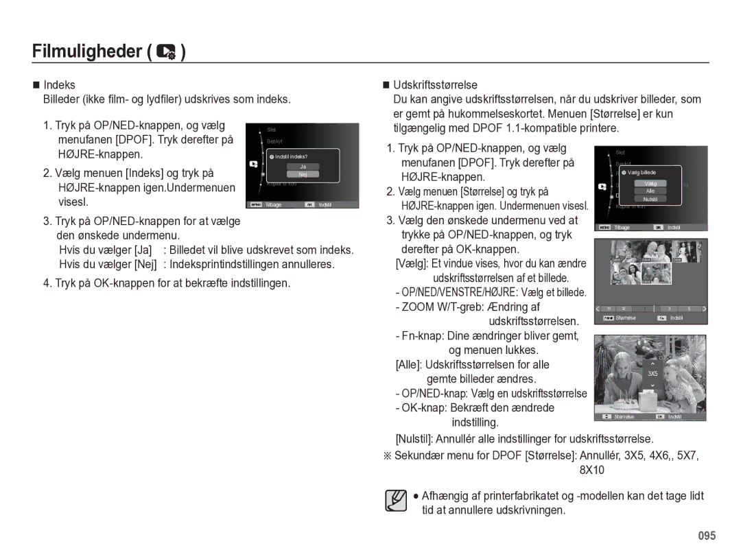 Samsung EC-WB5500BPBE2 manual Menufanen DPOF. Tryk derefter på, Vælg menuen Størrelse og tryk på, Gemte billeder ændres 