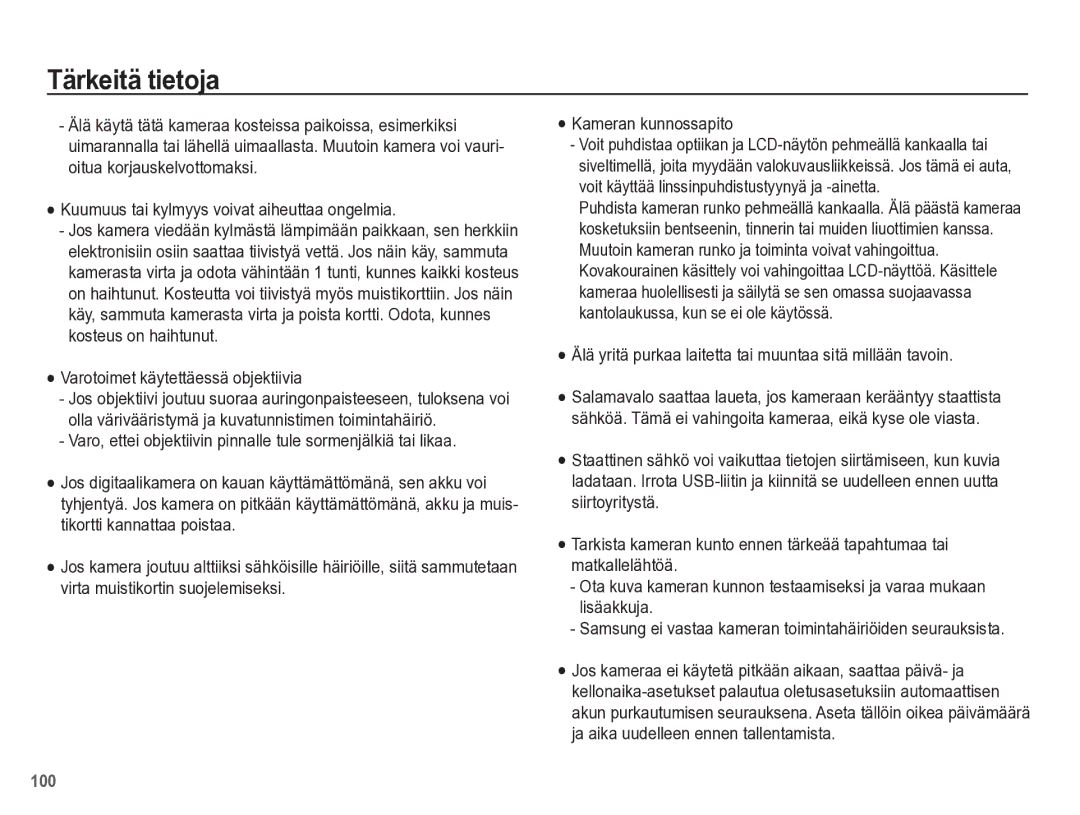 Samsung EC-WB5500BPBE2 Varotoimet käytettäessä objektiivia, Älä yritä purkaa laitetta tai muuntaa sitä millään tavoin 