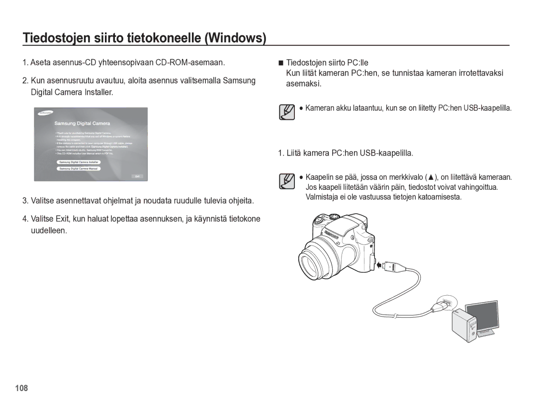 Samsung EC-WB5500BPBE2 manual Liitä kamera PChen USB-kaapelilla 