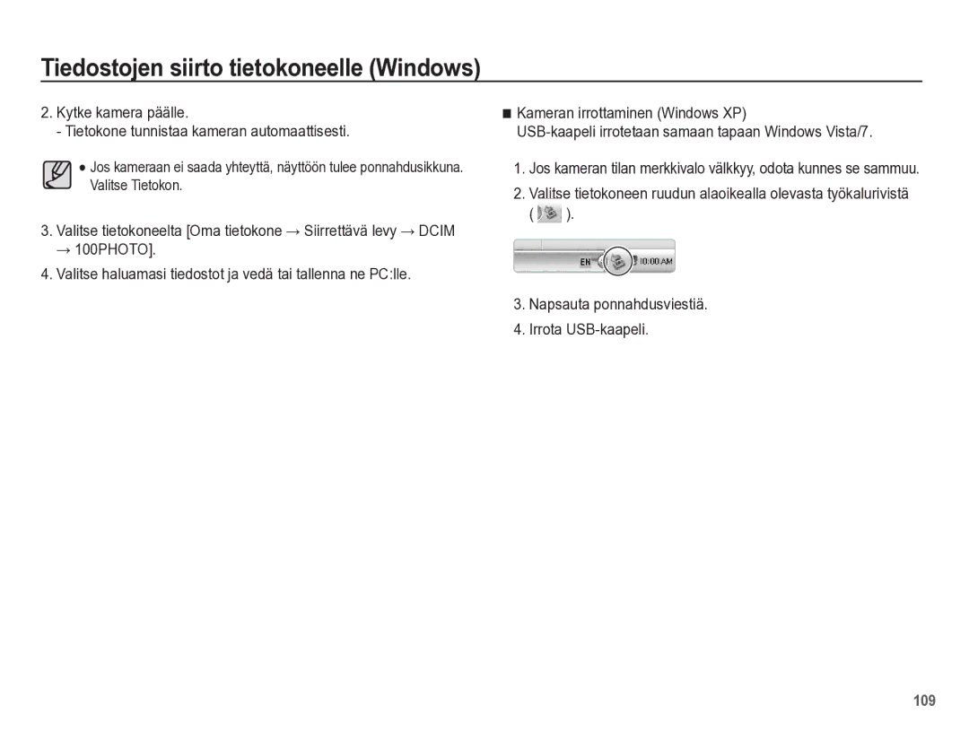 Samsung EC-WB5500BPBE2 manual Napsauta ponnahdusviestiä Irrota USB-kaapeli 