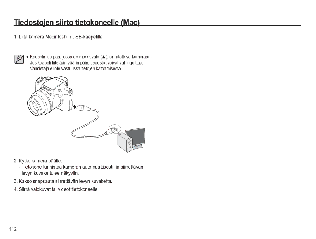 Samsung EC-WB5500BPBE2 manual Liitä kamera Macintoshiin USB-kaapelilla 