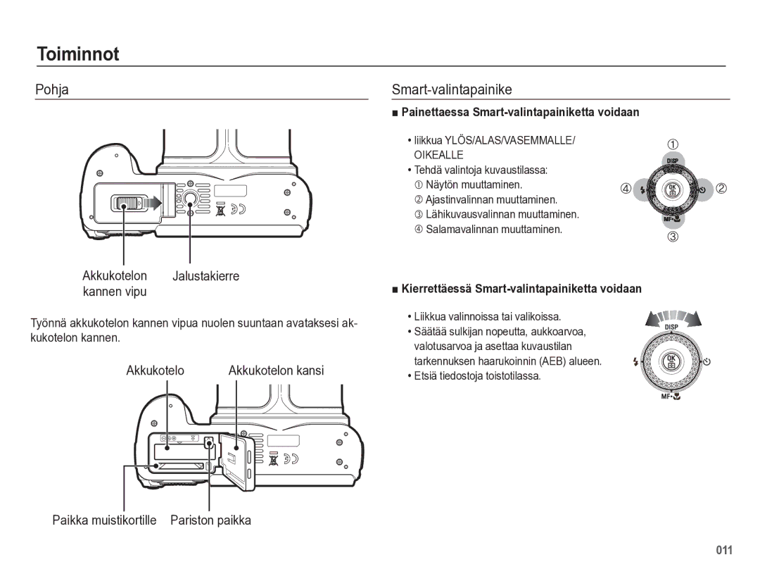 Samsung EC-WB5500BPBE2 manual Pohja, Ajastinvalinnan muuttaminen, Akkukotelon kansi, Etsiä tiedostoja toistotilassa 