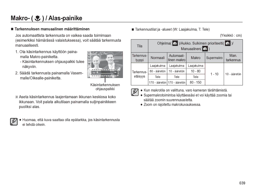 Samsung EC-WB5500BPBE2 manual Automaat, Man, Zoom on rajoitettu makrokuvauksessa 