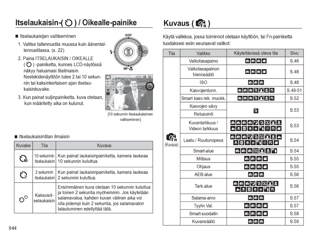 Samsung EC-WB5500BPBE2 manual Kuvaus, Kuvake, Sekunnin kuluttua, Käytettävissä oleva tila Sivu 