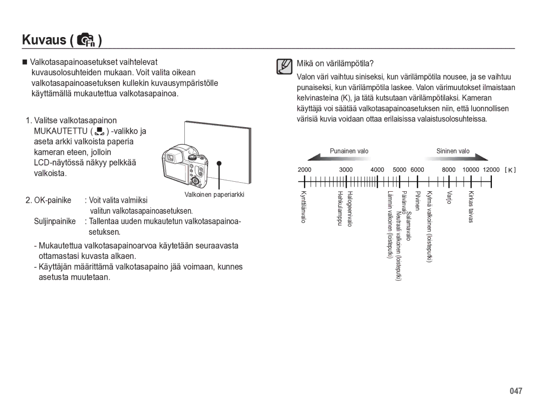 Samsung EC-WB5500BPBE2 manual Valitun valkotasapainoasetuksen, Suljinpainike 