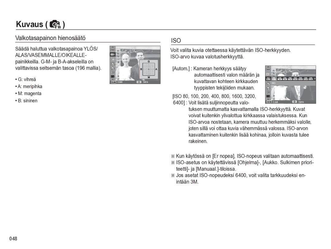 Samsung EC-WB5500BPBE2 manual Valkotasapainon hienosäätö 