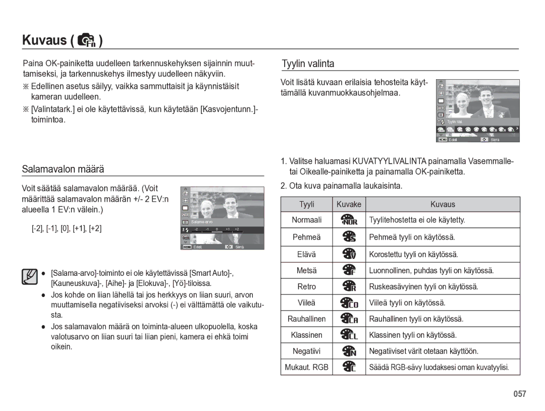 Samsung EC-WB5500BPBE2 manual Salamavalon määrä Tyylin valinta, Tai Oikealle-painiketta ja painamalla OK-painiketta 