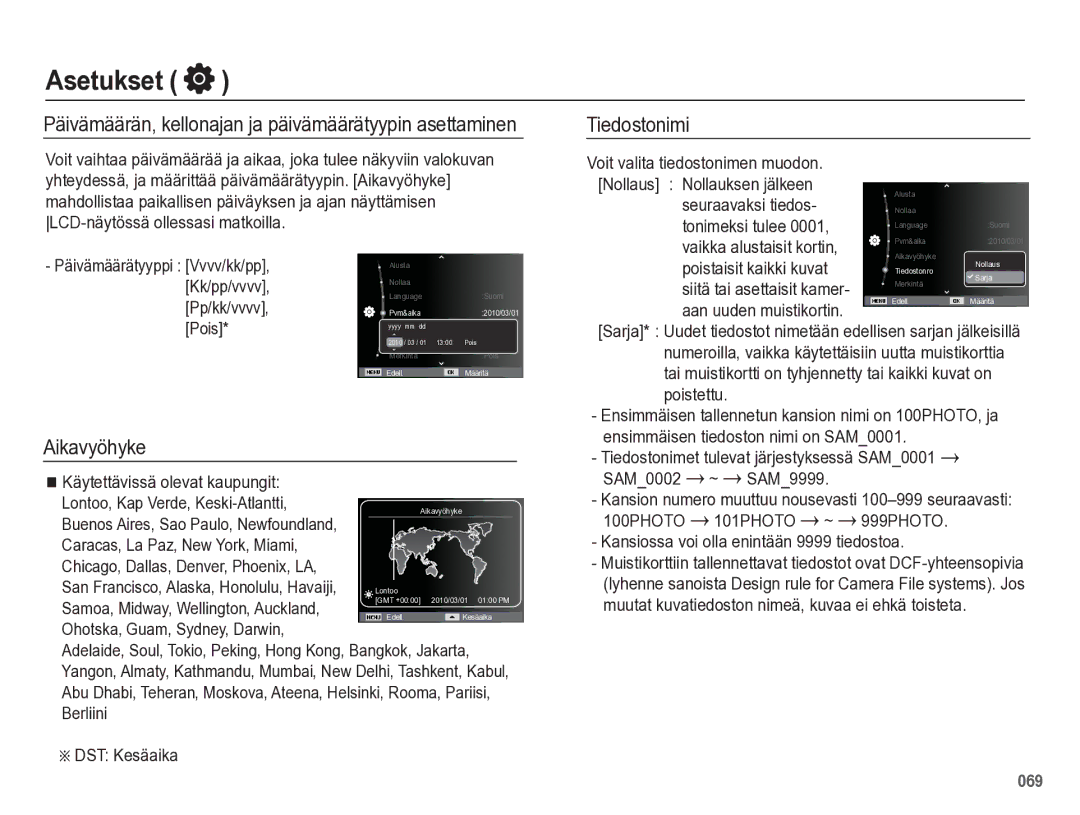 Samsung EC-WB5500BPBE2 manual Aikavyöhyke, Tiedostonimi 