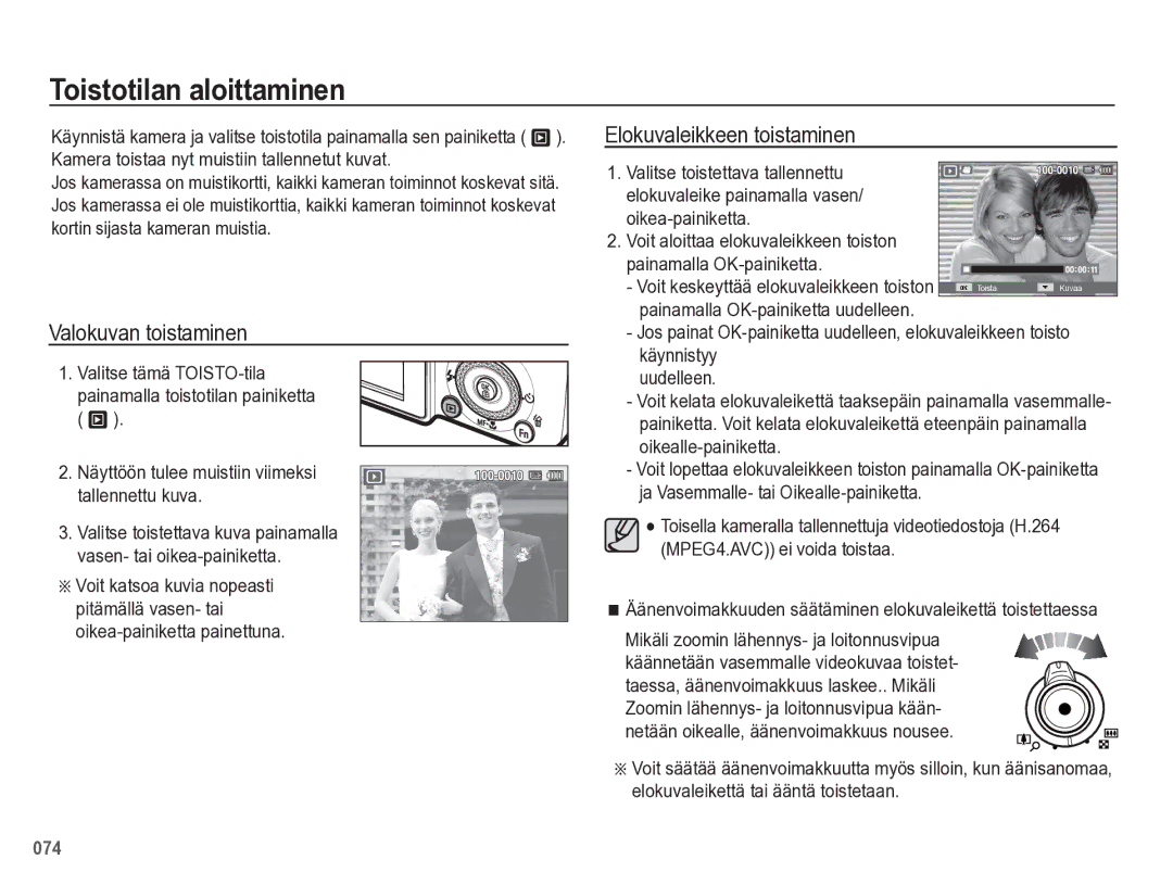 Samsung EC-WB5500BPBE2 manual Toistotilan aloittaminen, Valokuvan toistaminen, Elokuvaleikkeen toistaminen 