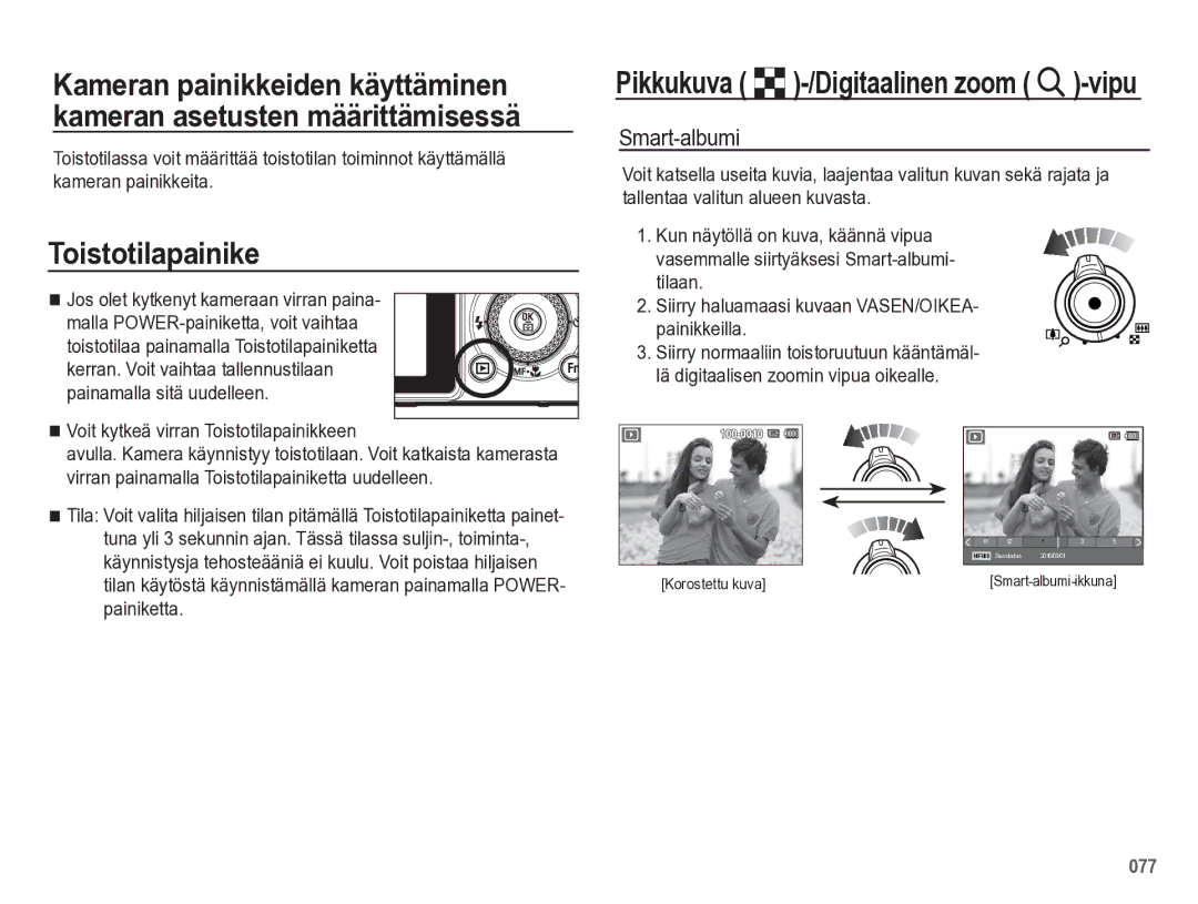 Samsung EC-WB5500BPBE2 manual Toistotilapainike, Smart-albumi, Voit kytkeä virran Toistotilapainikkeen 