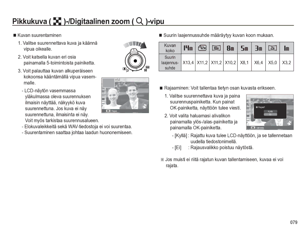 Samsung EC-WB5500BPBE2 manual Rajaaminen Voit tallentaa tietyn osan kuvasta erikseen 