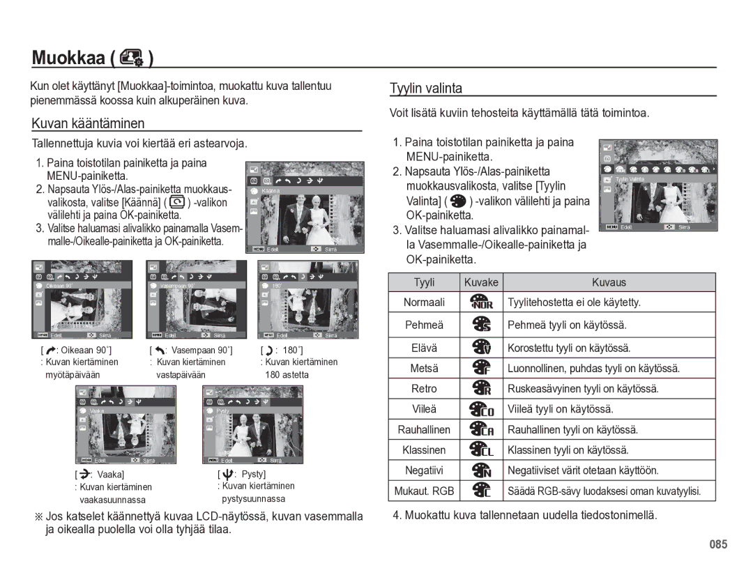 Samsung EC-WB5500BPBE2 manual Kuvan kääntäminen, Pienemmässä koossa kuin alkuperäinen kuva, Valikon 