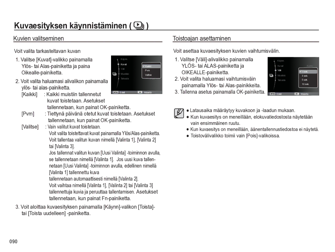 Samsung EC-WB5500BPBE2 manual Kuvien valitseminen Toistoajan asettaminen 