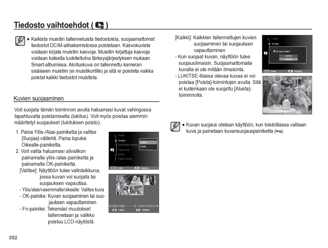 Samsung EC-WB5500BPBE2 manual Kuvien suojaaminen 