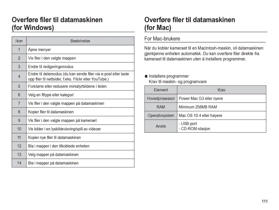 Samsung EC-WB5500BPBE2 manual Overføre filer til datamaskinen for Mac, For Mac-brukere 