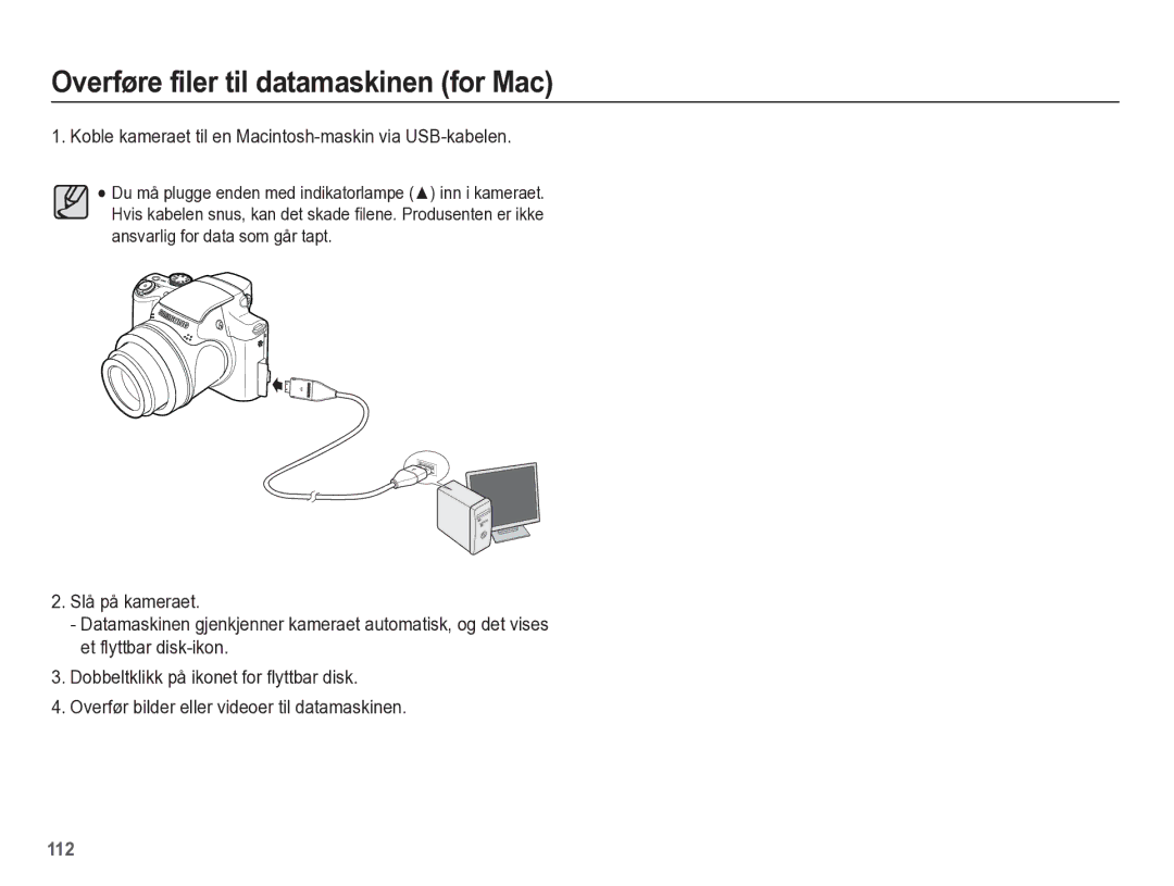 Samsung EC-WB5500BPBE2 manual Koble kameraet til en Macintosh-maskin via USB-kabelen 